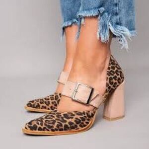 Leopard Print Block Heel Women's Shoes